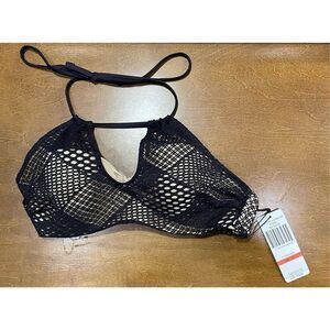 A Che Black Net and Gold Halter Swim Top New 32B 34 A